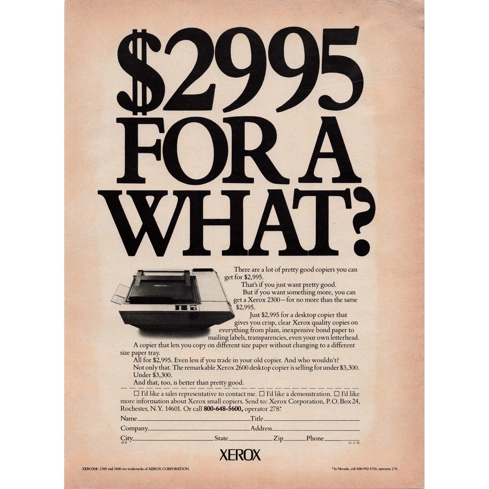 VTG Xerox 2300 & 2600‎ Desktop Copier Print Ad - Office Technology Advertising
